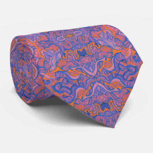 Cravate Oiseaux Motif arabesque Bohémien rose bleu orange