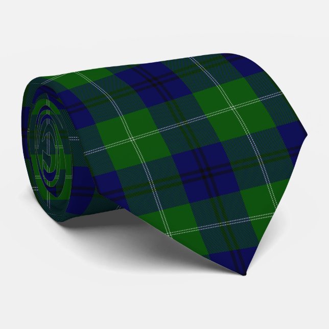 Cravate Oliphant tartan bleu vert plaid (Roulé)