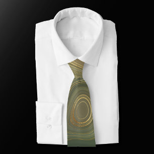 Cravate Olive Strata   Agate d'encre verte et dorée