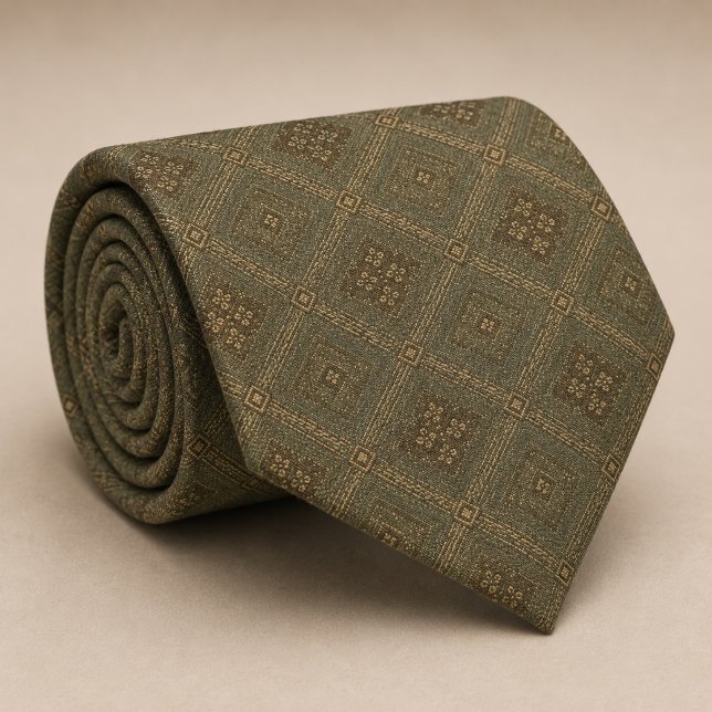 Cravate Olive Vert Sage Diamant Géométrique (Créateur téléchargé)