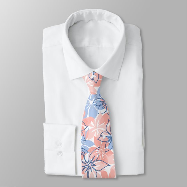 Cravate Olowalu Hibiscus Hawaïen Camo - Corail (Attaché)