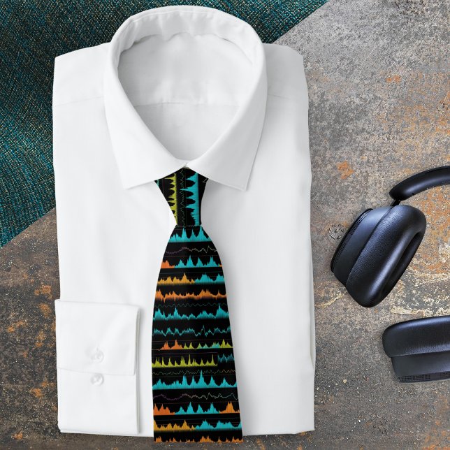 Cravate Ondes Sonores Cool Audio Moderne (A stylish tie patterned with a colorful sound wave effect. Ideal for sound engineers and musicians)