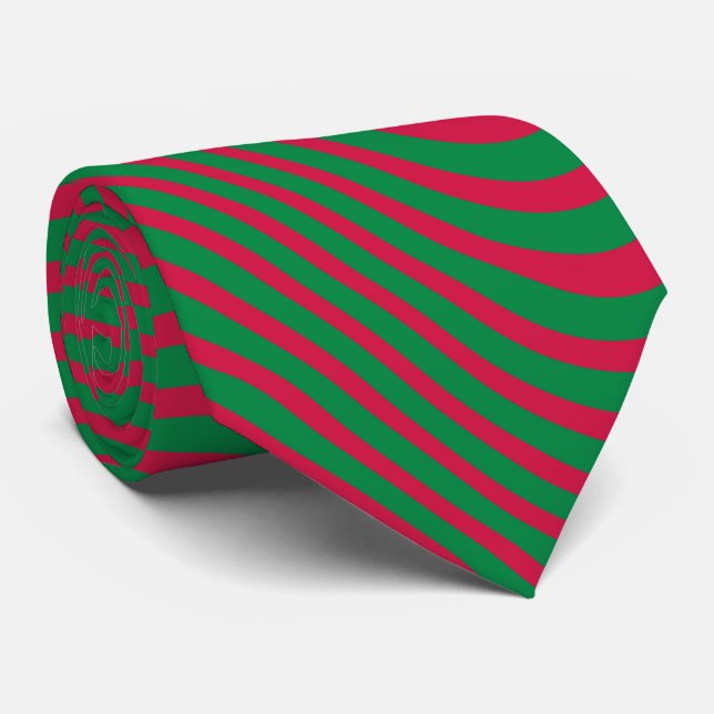 Cravate Op Art Vert Rouge Noël Midsiècle moderne (Roulé)