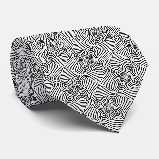 Cravate Opération hypnotique en noir et blanc de cercles c (Roulé)