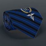 Cravate Or bleu décoré d'un monogramme professionnel<br><div class="desc">Une cravate personnalisée rayée bleue a conçu en fonction les professionnels vétérinaires.</div>