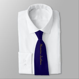 Cravate Or & Bleu Foncé Professionnel Nom Plain Propre
