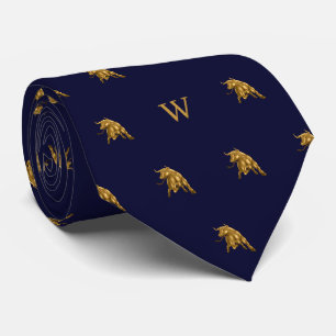 Cravate Or Bull Monogrammé Métallic Or Initiales Bleu