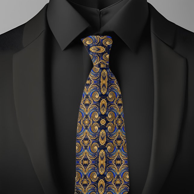 Cravate Or en Tourbillon sur Motif Saphir  (Créateur téléchargé)