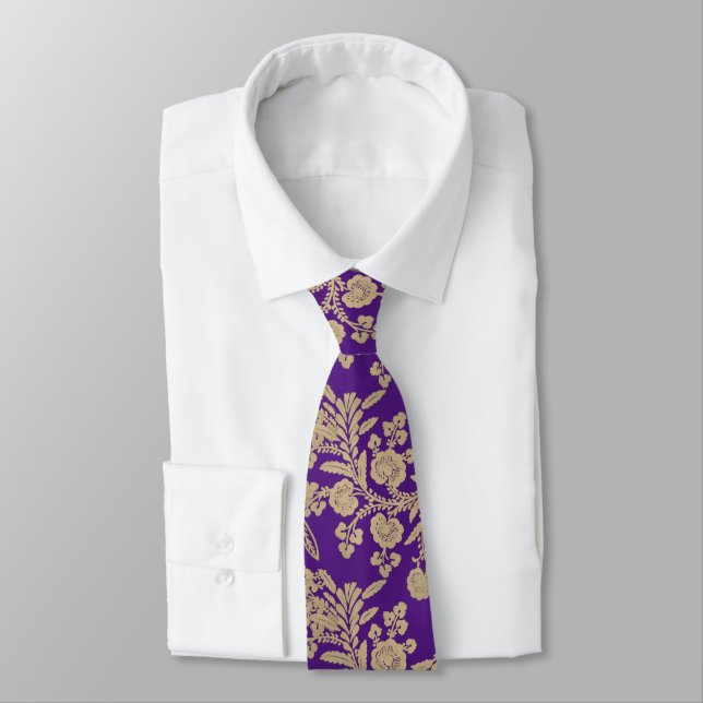 Cravate Or léger et cadeau floral pourpre (Attaché)