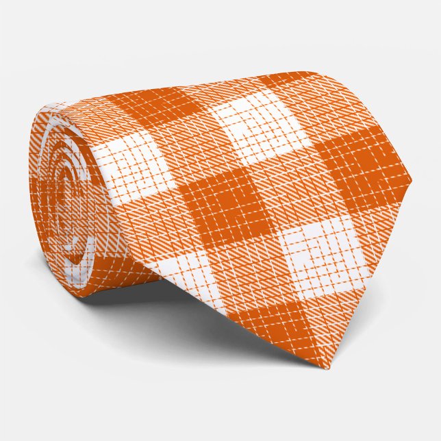 Cravate Orange and White Bold Checkered Plaid Design  (Créateur téléchargé)