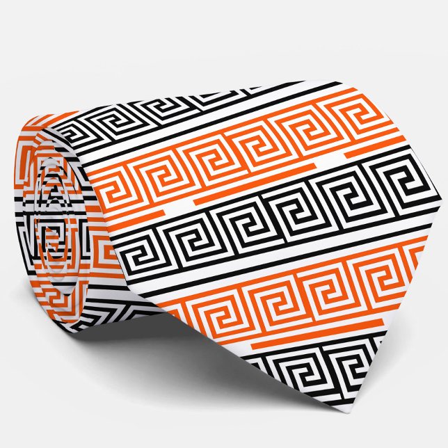 Cravate Orange Blanc Noir Clé grecque Fret Motif Design (Créateur téléchargé)