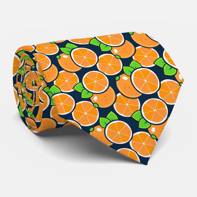Cravate Orange Citrus Necktie | Fruit Pattern Tie (Roulé)