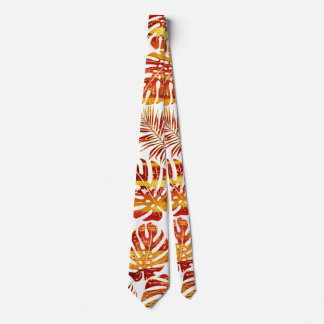 Cravate Orange et or tropical feuille