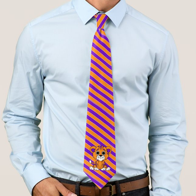 Cravate Orange et violet rayé avec le tigre de bébé (Créateur téléchargé)
