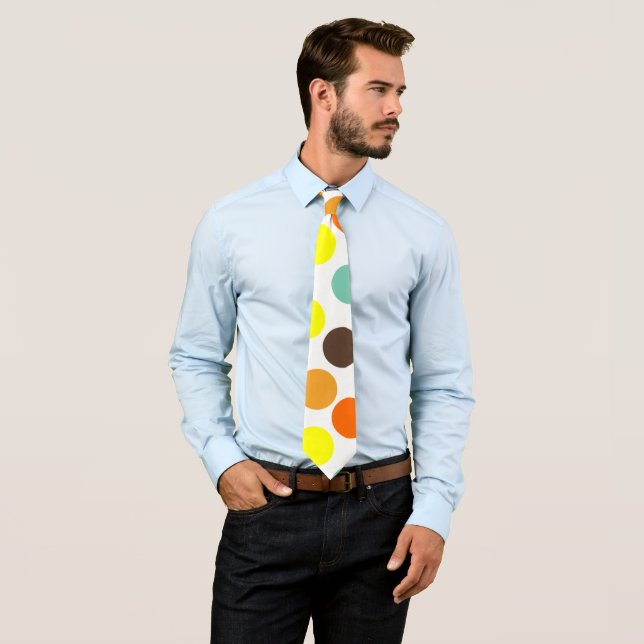 Cravate Orange, Jaune, Brown, Points Bleus (En situation)
