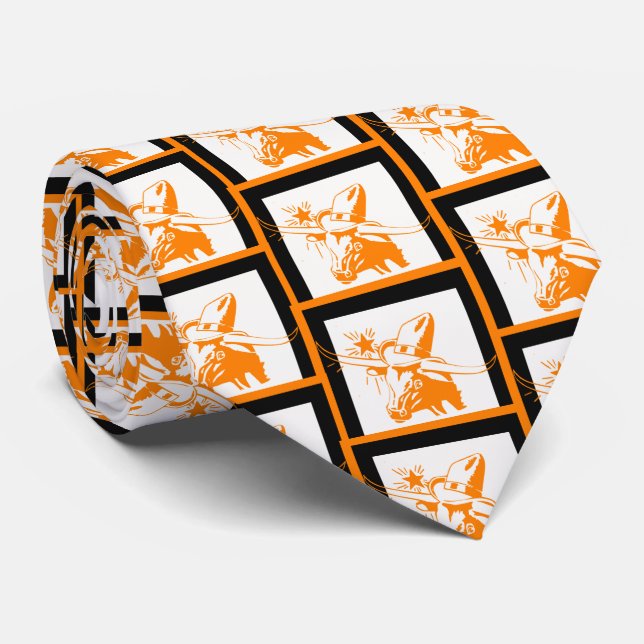 Cravate Orange Longhorn Steer avec Cowboy Casquette Black  (Roulé)