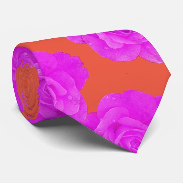 Cravate Orange Pink Purple Floral Rose Modern Gift Favor (Roulé)