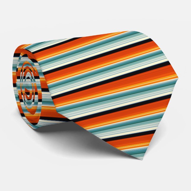 Cravate Orange rayé de sarcelle (Roulé)