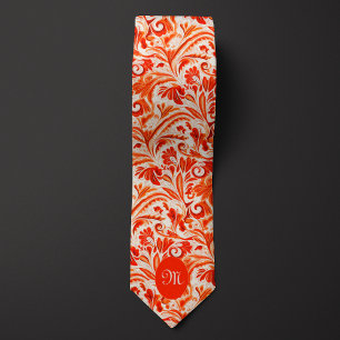 Cravate Orange vibrant et floral crème