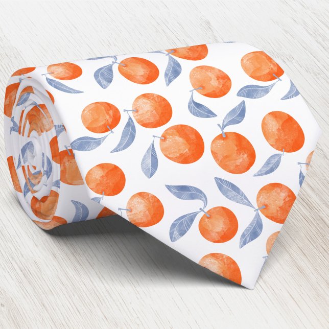 Cravate Oranges Citron Méditerranéen Aquarelle  (Watercolor citrus orange Mediterranean patttern artistic neck tie)