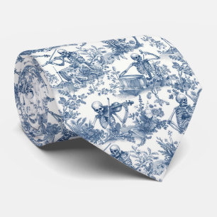 Cravate Orchestre de squelettes motif toile de Jouy bleue
