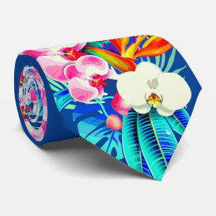 Cravate Orchidée tropicale et palmier feuille floral hawaï