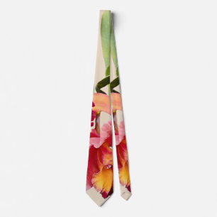 Cravate Orchidées Cattleya pêche et cramoisie