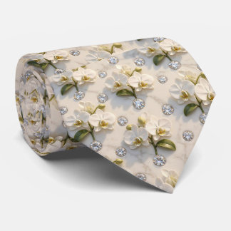 Cravate Orchidées et Diamants Faux Soie