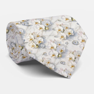 Cravate Orchidées et Diamants Faux Soie