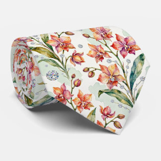 Cravate Orchidées et Diamants Faux Soie