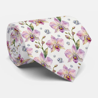 Cravate Orchidées et Diamants Faux Soie