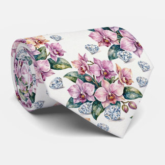 Cravate Orchidées et Diamants Faux Soie