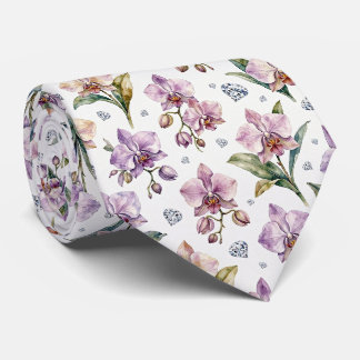 Cravate Orchidées et Diamants Faux Soie