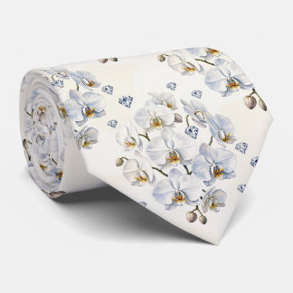 Cravate Orchidées et Diamants Faux Soie