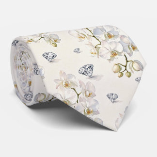 Cravate Orchidées et Diamants Faux Soie