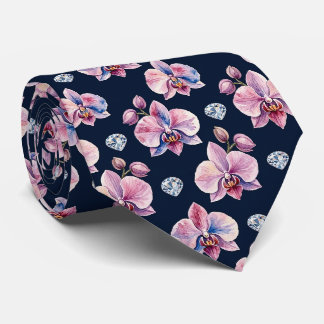 Cravate Orchidées et Diamants Faux Soie