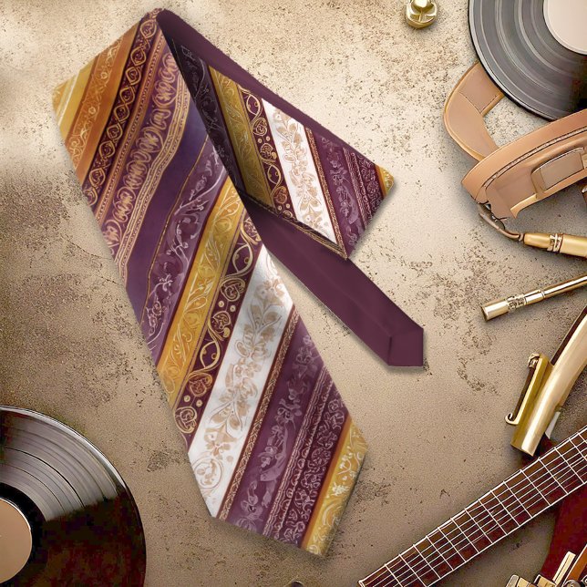 Cravate Ornate Baroque Stripes Burgundy Gold ID1095 (Créateur téléchargé)
