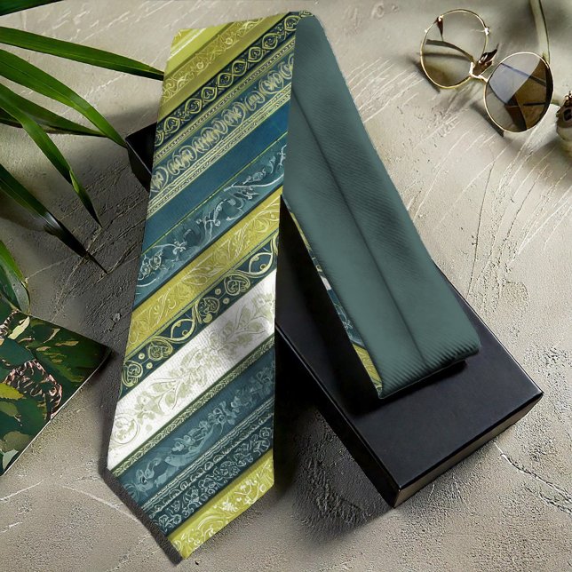Cravate Ornate Baroque Stripes Green ID1095 (Créateur téléchargé)