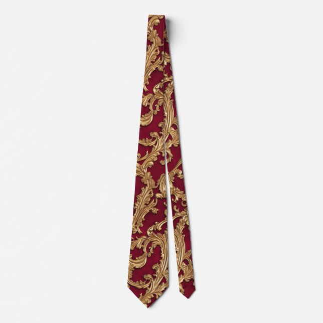 Cravate Orné Baroque Golden Floral Damask Rouge Velvet (Devant)