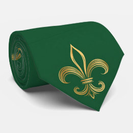 Cravate Ornemental Fleur-de-lis Doré Carnaval Vert Mardi G