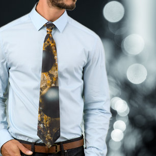 Cravate Ornements de Noël gris noir avec des guirlandes