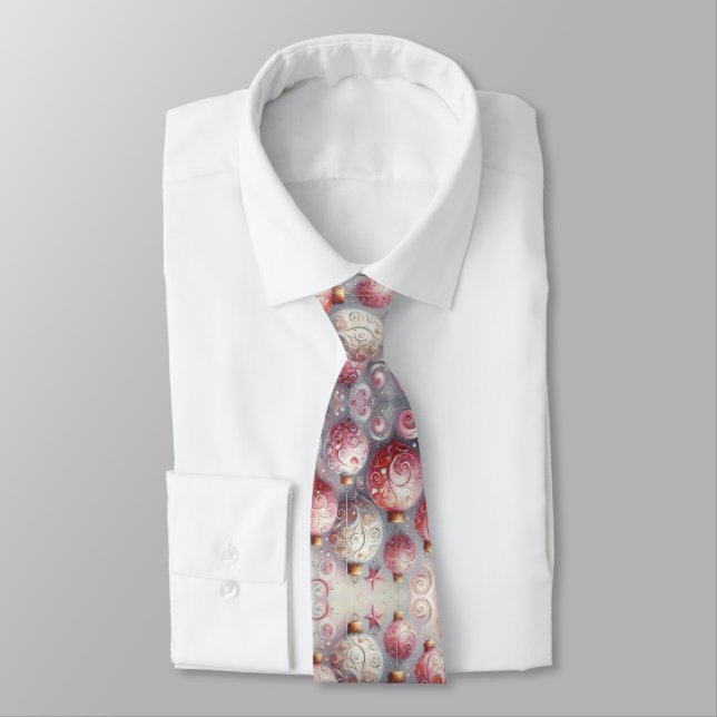 Cravate Ornements de Noël impressionniste Whimsical rose (Attaché)