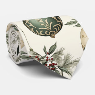 Cravate Ornements de Noël Sage Green et Gold