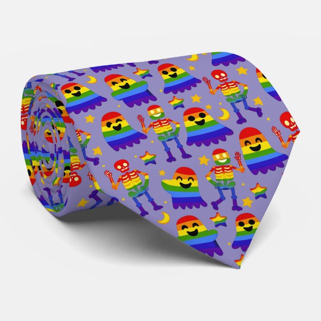 Cravate 🦇🌈 Os et Étoiles Arc‑en‑ciel  (Roulé)