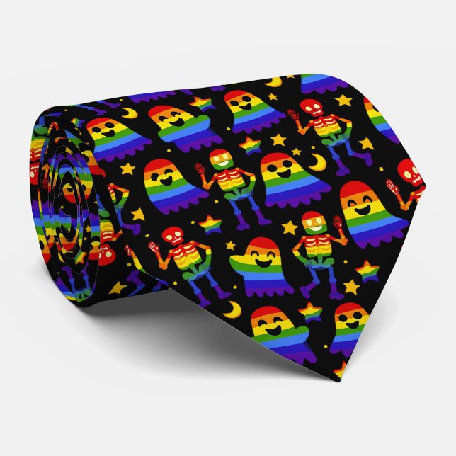 Cravate 🦇🌈 Os et Étoiles Arc‑en‑ciel  (Roulé)