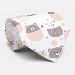 Cravate Ours bébé modernes en rose poudré et charbon