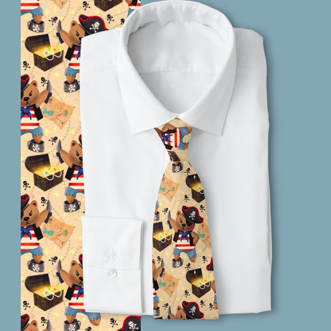 Cravate Ours boucanier (A fun illustrated bear dressed as a pirate. Fun novelty tie for the young at heart)
