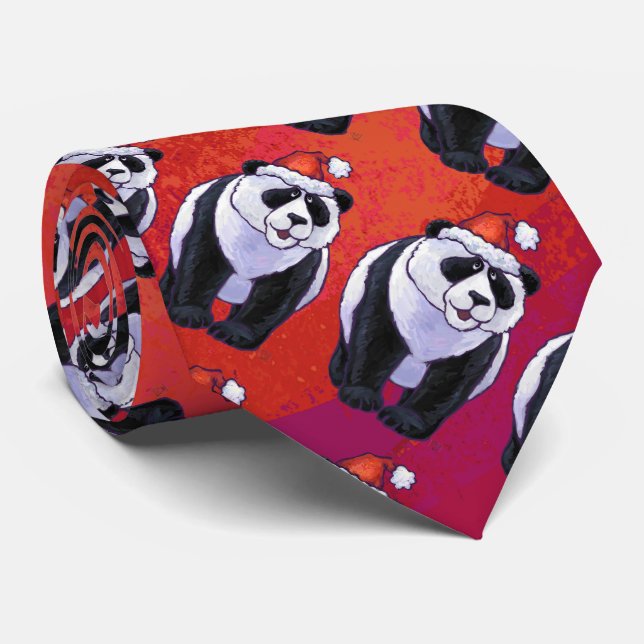 Cravate Ours de panda à Santa Hat sur Rouge (Roulé)