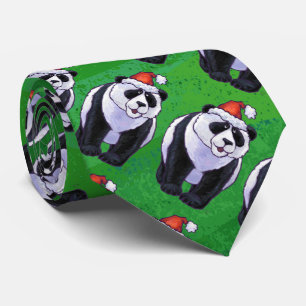 Cravate Ours de panda à Santa Hat sur Vert