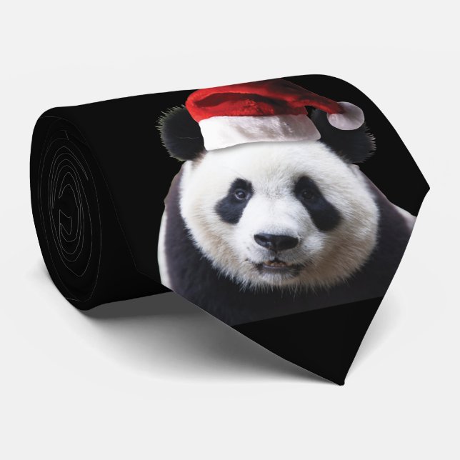 Cravate Ours de panda avec chapeau de Père Noël (Roulé)